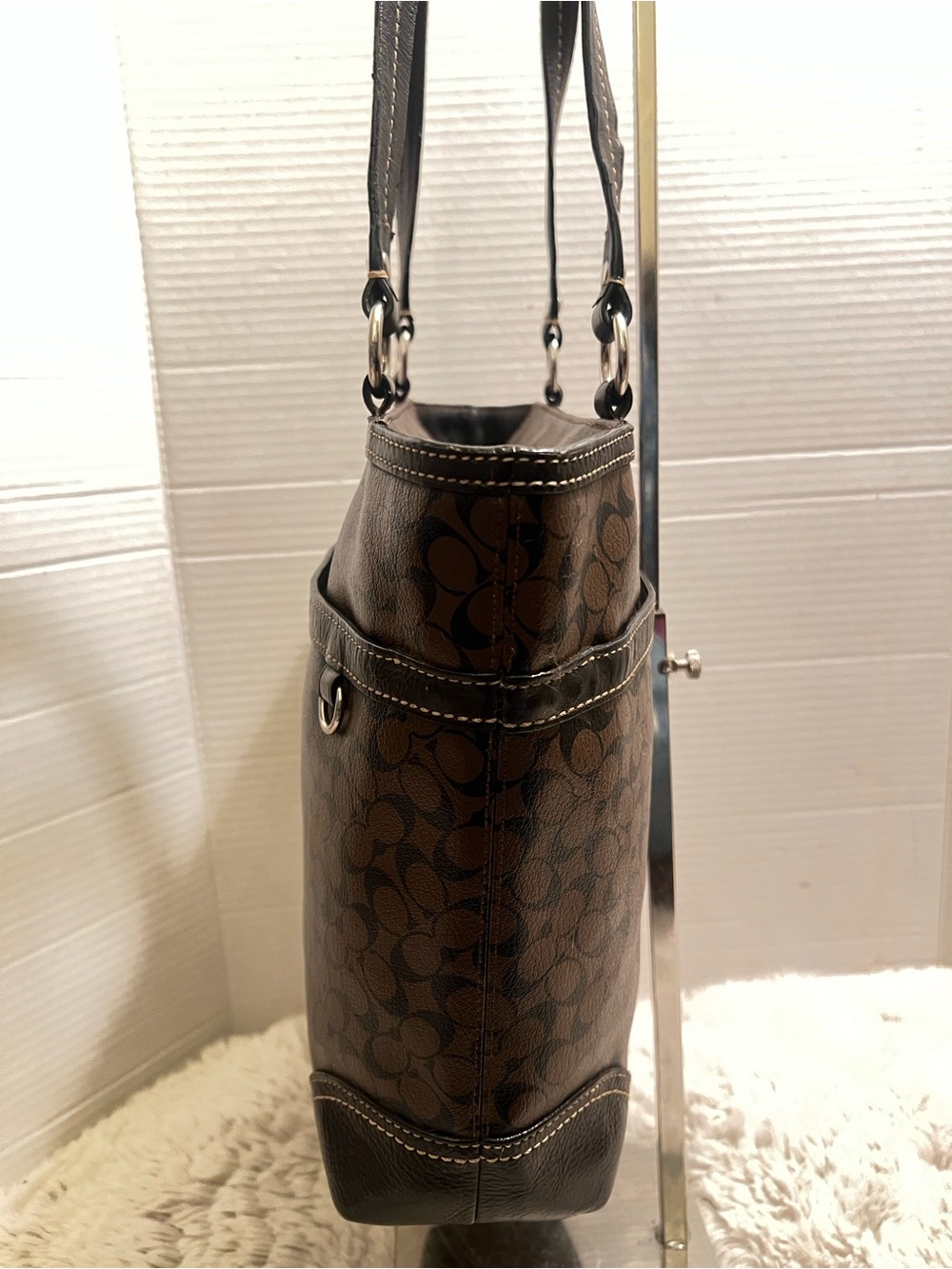 Vintage Coach Chelsea Heritage Brown Signature Stripe Tote - Picture 4 of 11